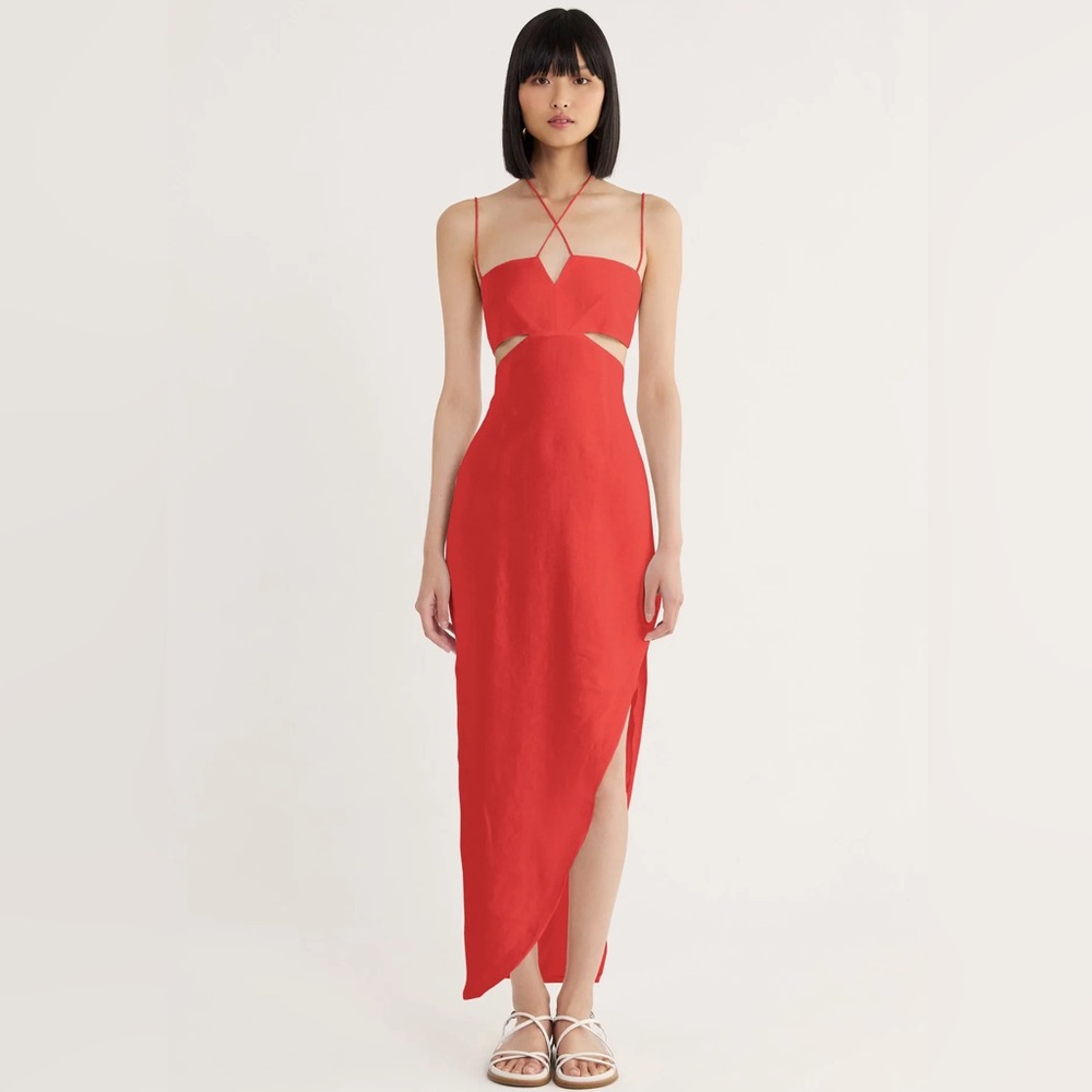 Rumer Freya 100% Linen Dress in Red, NWT, Small